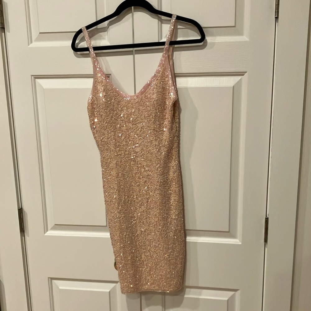 Pink Sequin Embellished Mini Dress spaghetti straps